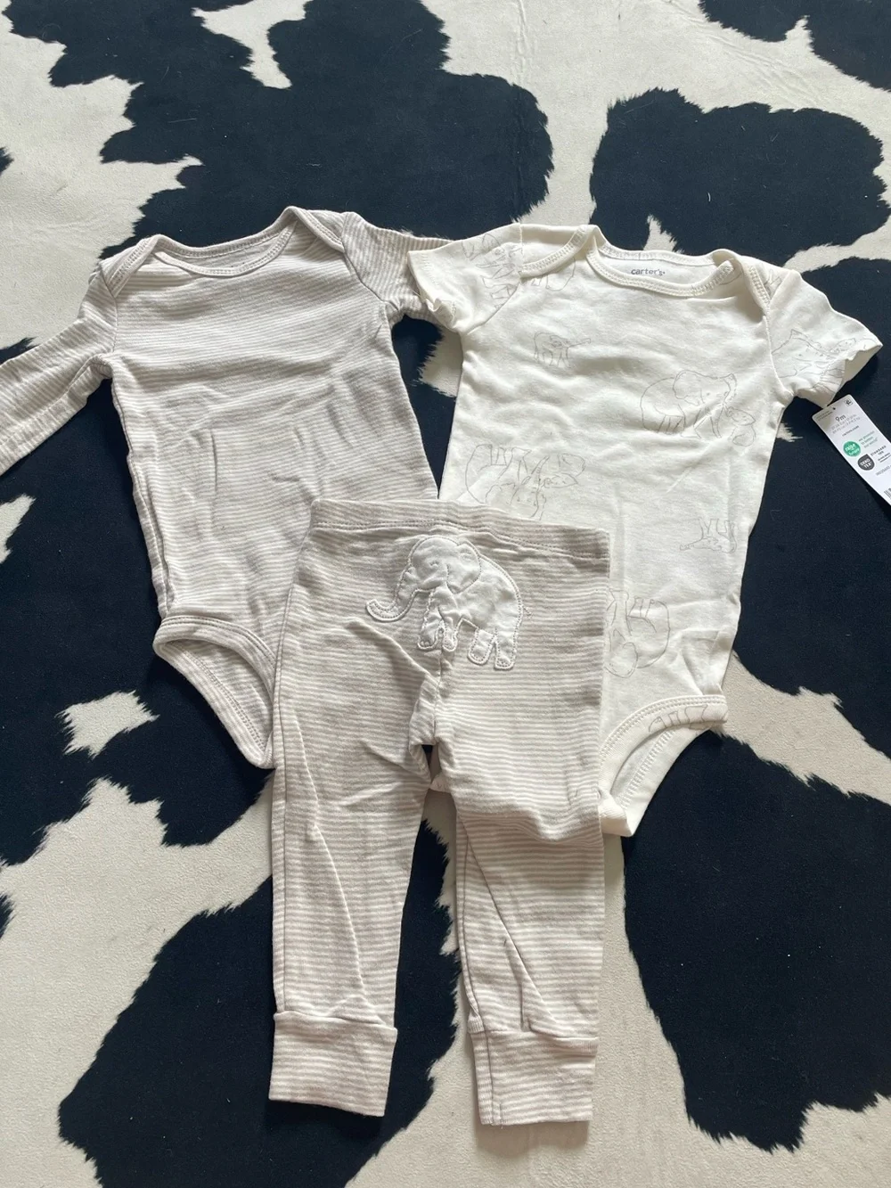 2/$12 Carters Neutral Elephant Baby Onesies & Pants Set